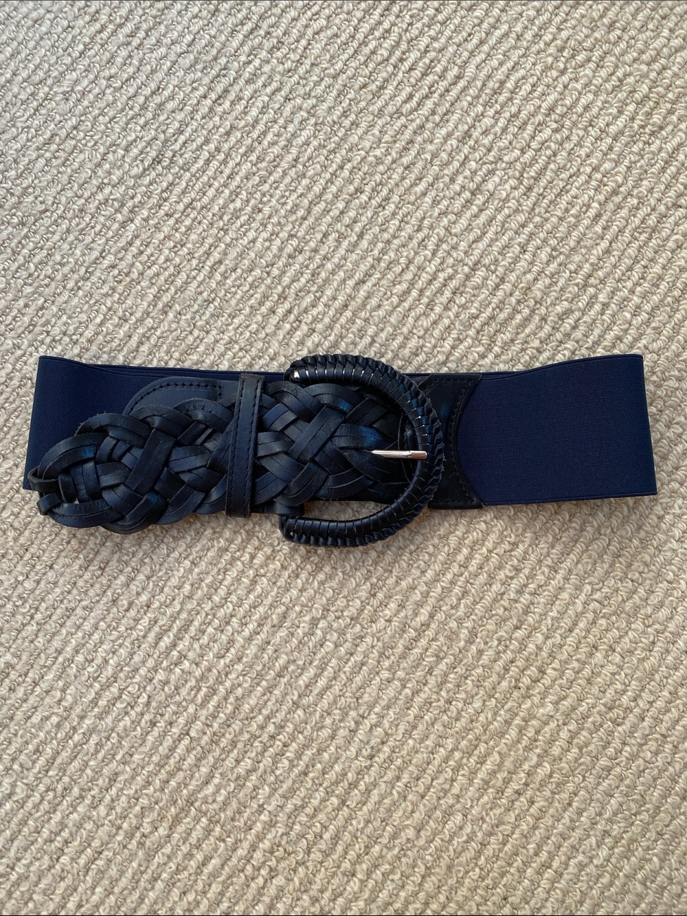 Motif 56 Wide Navy and Black Woven Leather Belt w/Elastic M